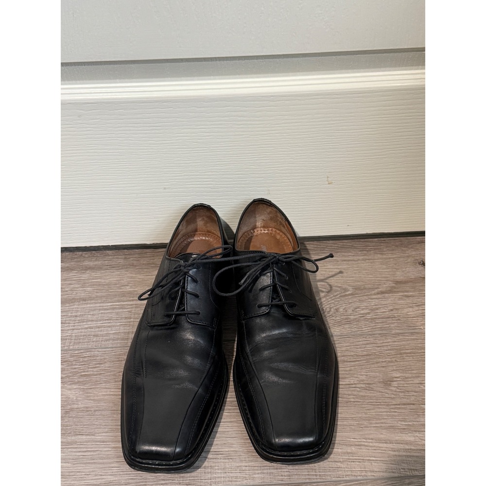 Johnston & Murphy Mens Black Leather Square Bicycle Toe Oxford Dress Shoes 11.5